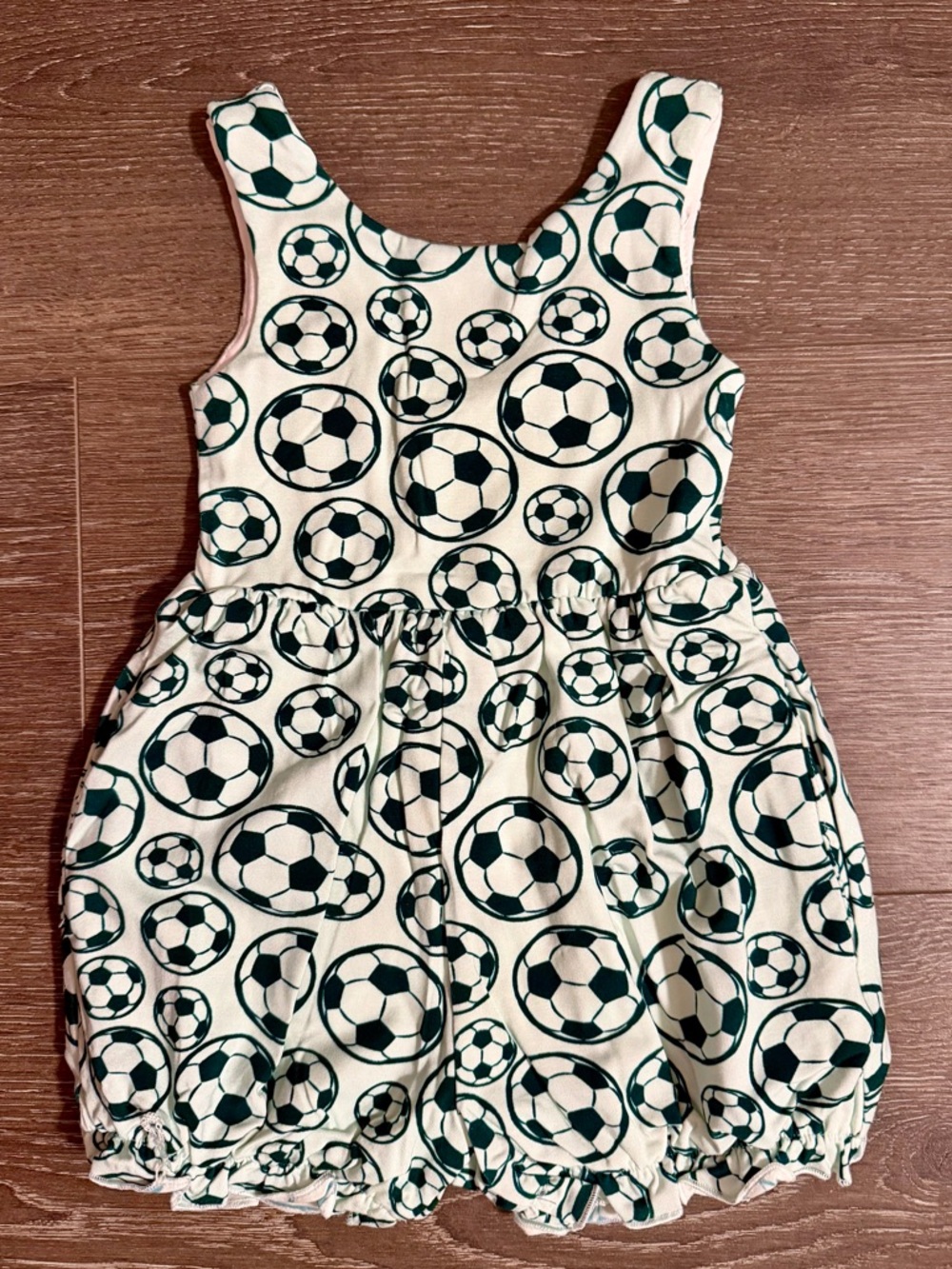 SweetHoney Green Soccer Print Bubble Romper